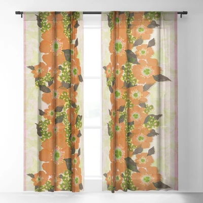 Sewzinski Retro Orange Flowers Single Panel Sheer Window Curtain - Society6 3 Sewzinski Retro Orange Flowers Single Panel Sheer Window Curtain - Society6