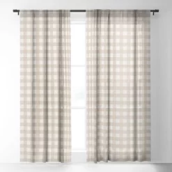 Alisa Galitsyna Gingham Cloth Beige Checks 64" X 50" Single Panel Sheer Window Curtain - Society6