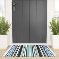 Sheila Wenzel-Ganny Lavender Mint Blue Stripes Looped Vinyl Welcome Mat - Society6
