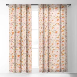 Alison Janssen Faded Floral Pink Citrus Single Panel Sheer Window Curtain - Society6