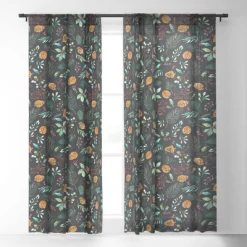 Ninola Design Christmas Botanical Charcoal Single Panel Sheer Window Curtain - Society6