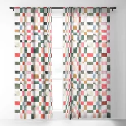 Ninola Design Watercolor Checker Yuletide Single Panel Sheer Window Curtain - Society6