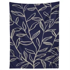 Alisa Galitsyna Navy Blue Patterned Leaves Tapestry - Society6 -Society6 GUEST 98f9bfb2 99ae 4784 8ddf c93596e9a1f7