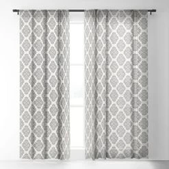 Avenie Neutral Damask Flourish 96" X 50" Single Panel Sheer Window Curtain - Society6