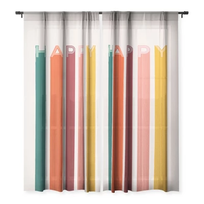 Showmemars Happy Letters In Retro Colors Single Panel Sheer Window Curtain - Society 6 4 Showmemars Happy Letters In Retro Colors Single Panel Sheer Window Curtain - Society 6 - Image 2