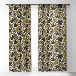 Alisa Galitsyna Florals On Olive Background Single Panel Sheer Window Curtain - Society 6