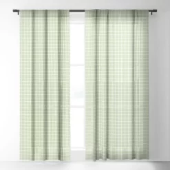Avenie Grid Pattern Green Single Panel Sheer Window Curtain - Society6