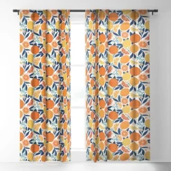 Avenie Citrus Fruits Blue Single Panel Sheer Window Curtain - Society6
