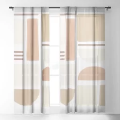 BohomadicStudio Geometric Shapes In Creme And Soft Pink Single Panel Sheer Window Curtain - Society 6